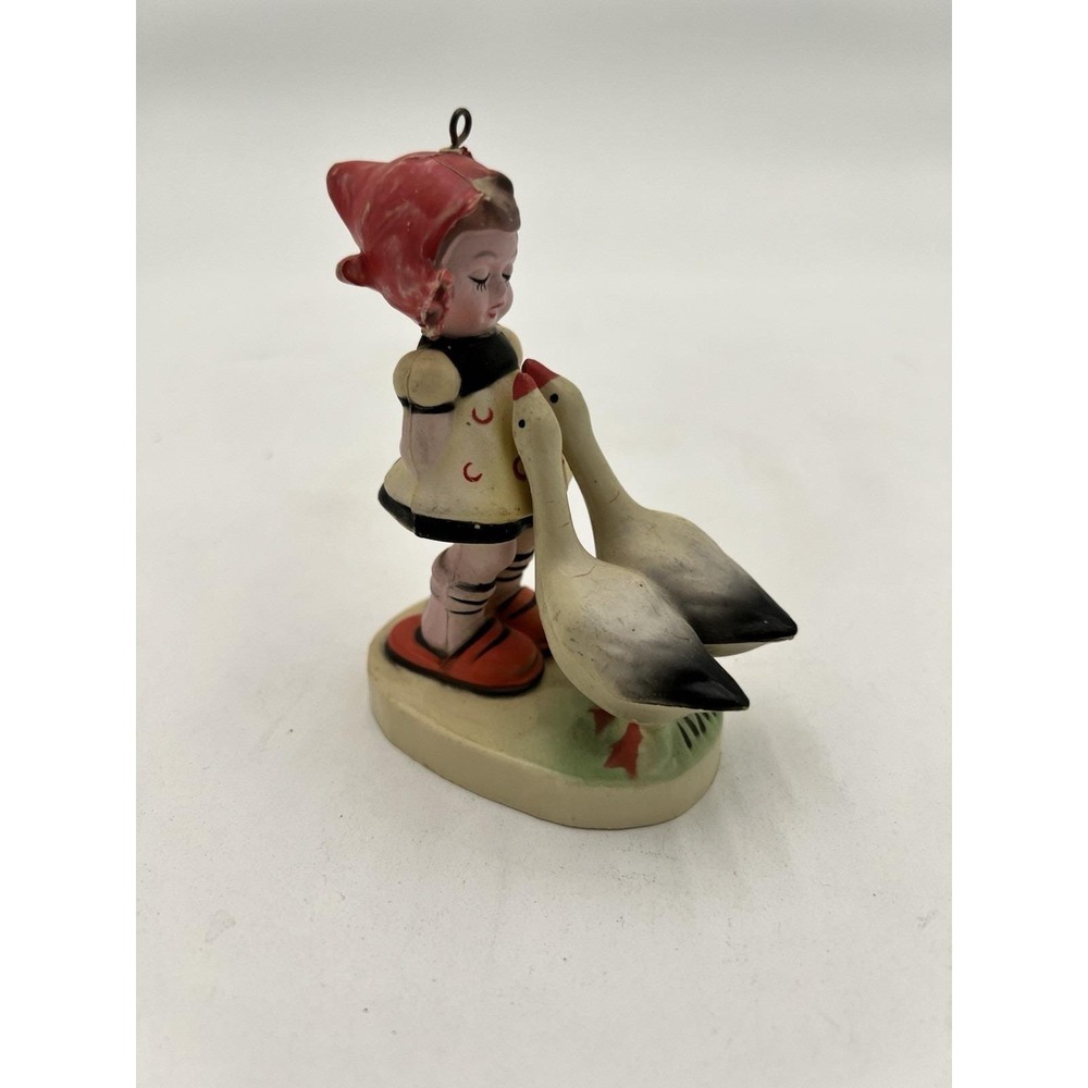 Hand Painted Girl with Geese Figurine Plastic Multicolor 1986 Sculpture